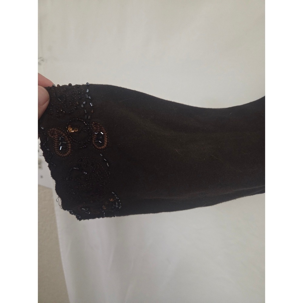 Coldwater Creek Brown Beaded V-Neck Cotton Knit Top 3/4 Sleeve‎ Womens Large - Picture 3 of 6